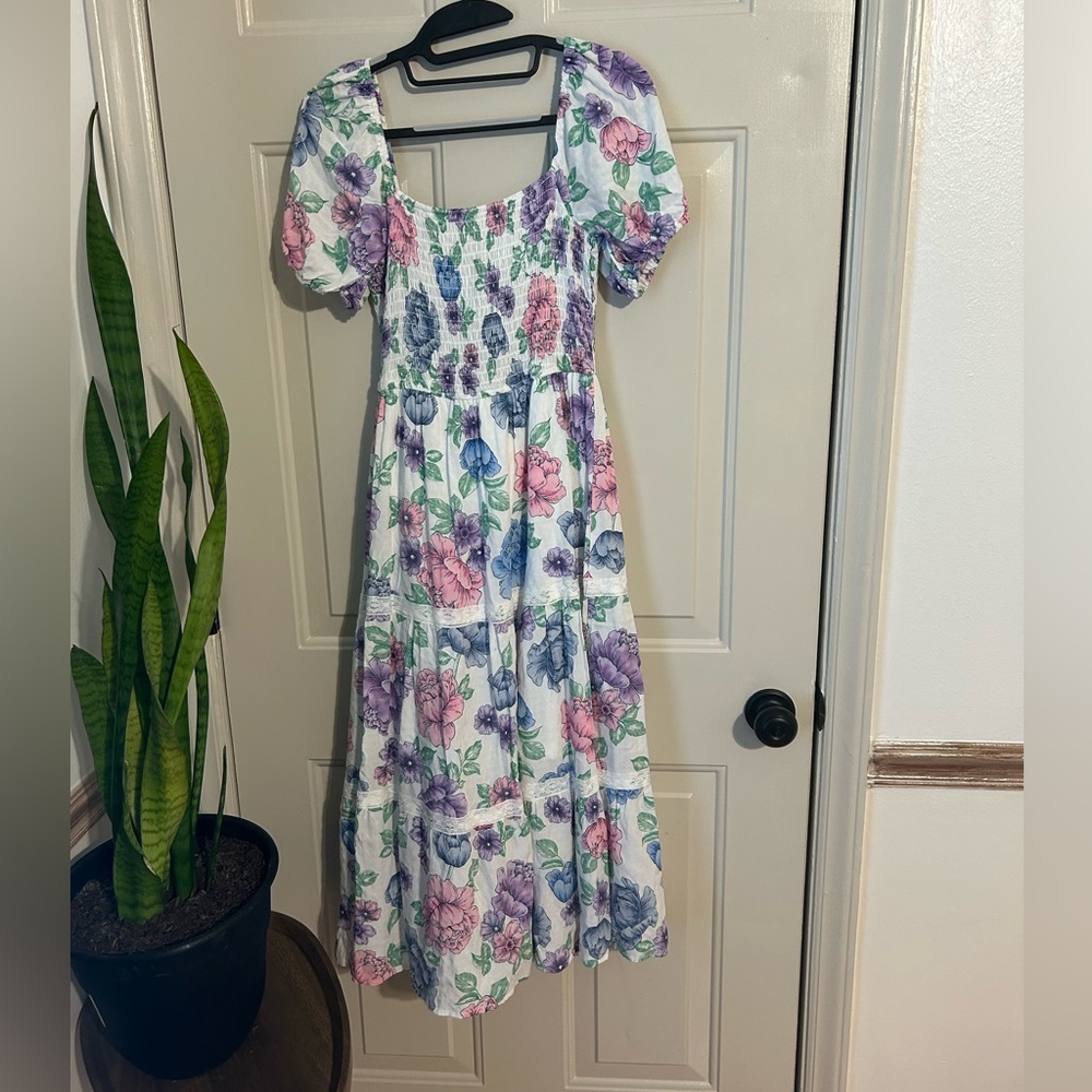 Altar’d State Puff Sleeve Floral Maxi Dress size Small